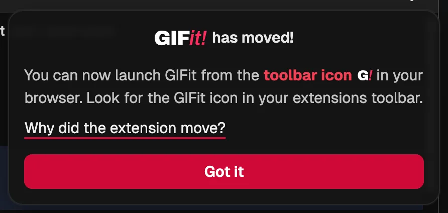 The GIFit! v4 migration notice popup